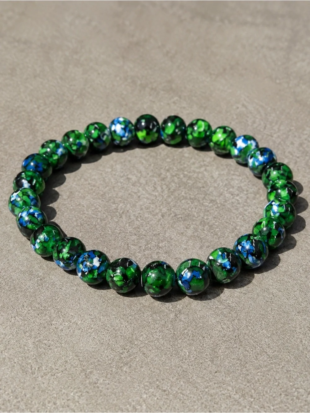 Green & Blue Glass Bead Stretch Bracelet for Women